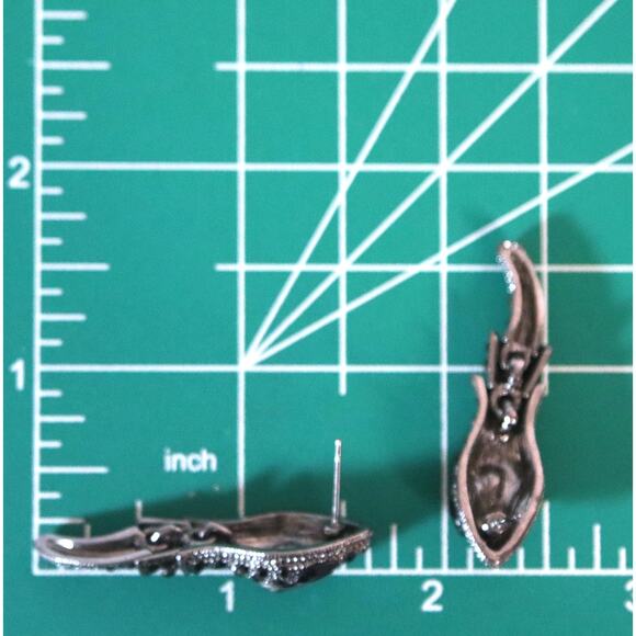 Articulated Tadpole Earrings Black Rhinestone Studded Marcasite - Picture 10 of 10